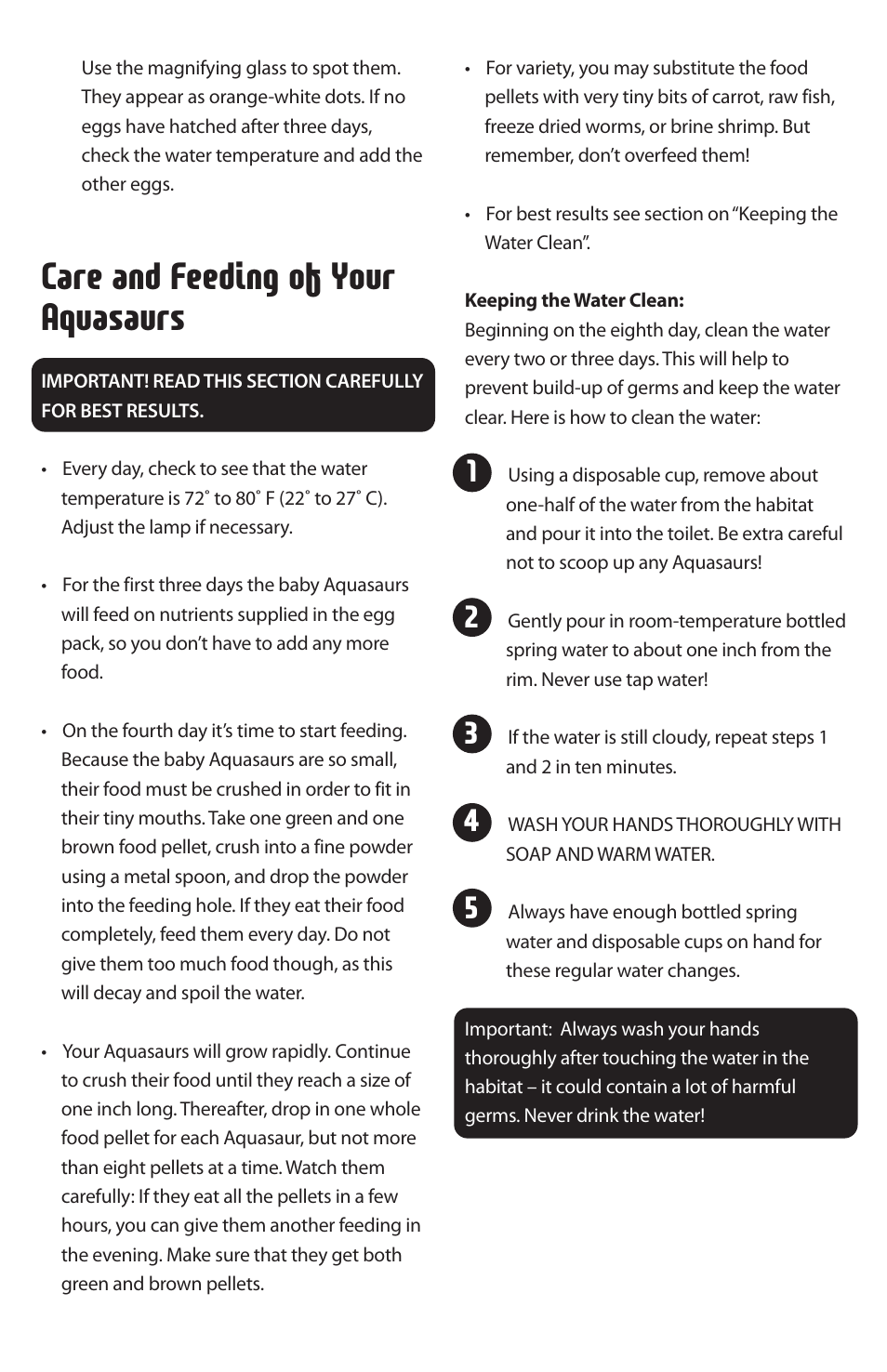 Care and feeding of your aquasaurs | Uncle Milton Aquasaurs User Manual | Page 3 / 6