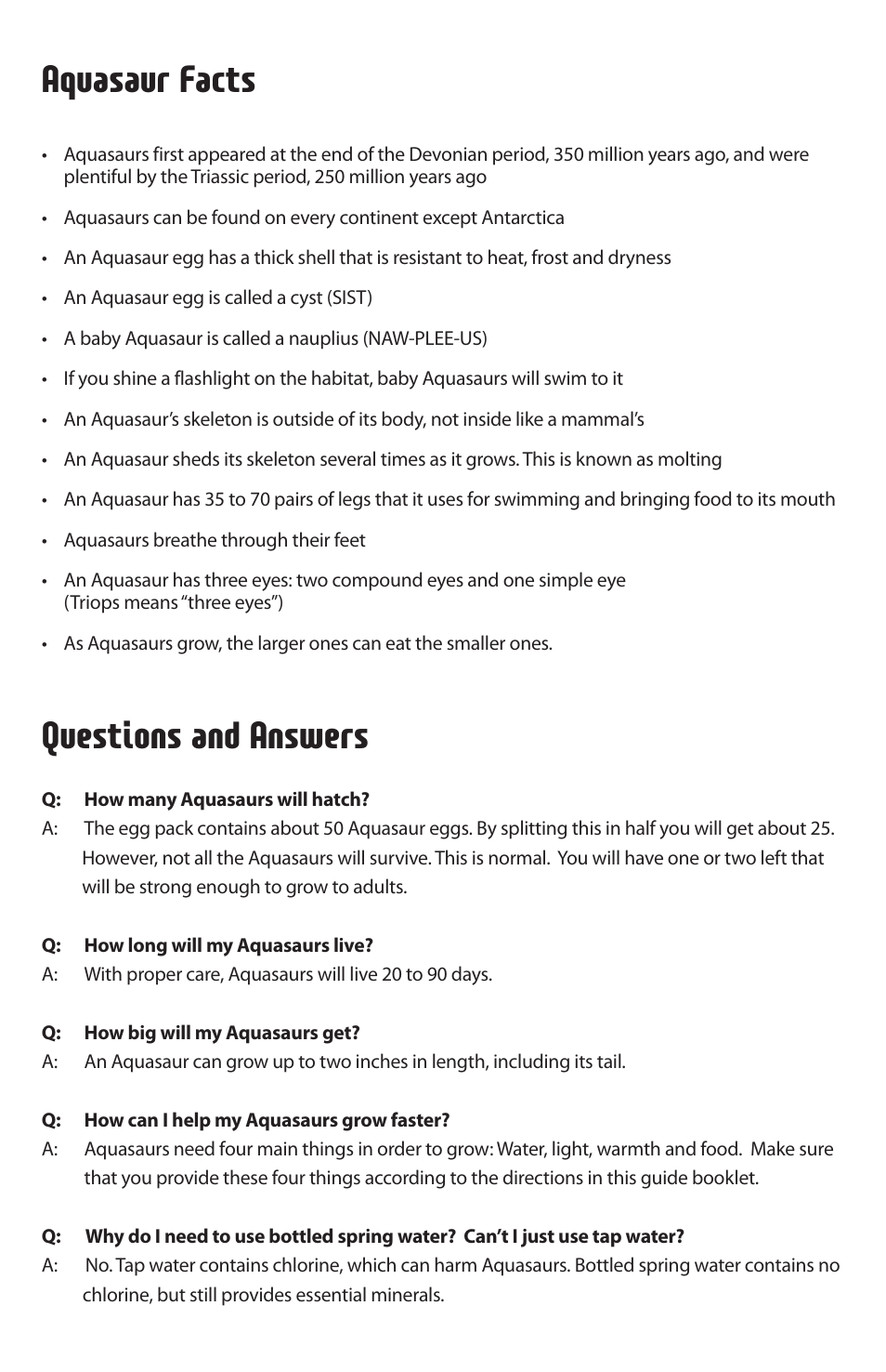 Aquasaur facts, Questions and answers | Uncle Milton Aquasaurs User Manual | Page 4 / 6