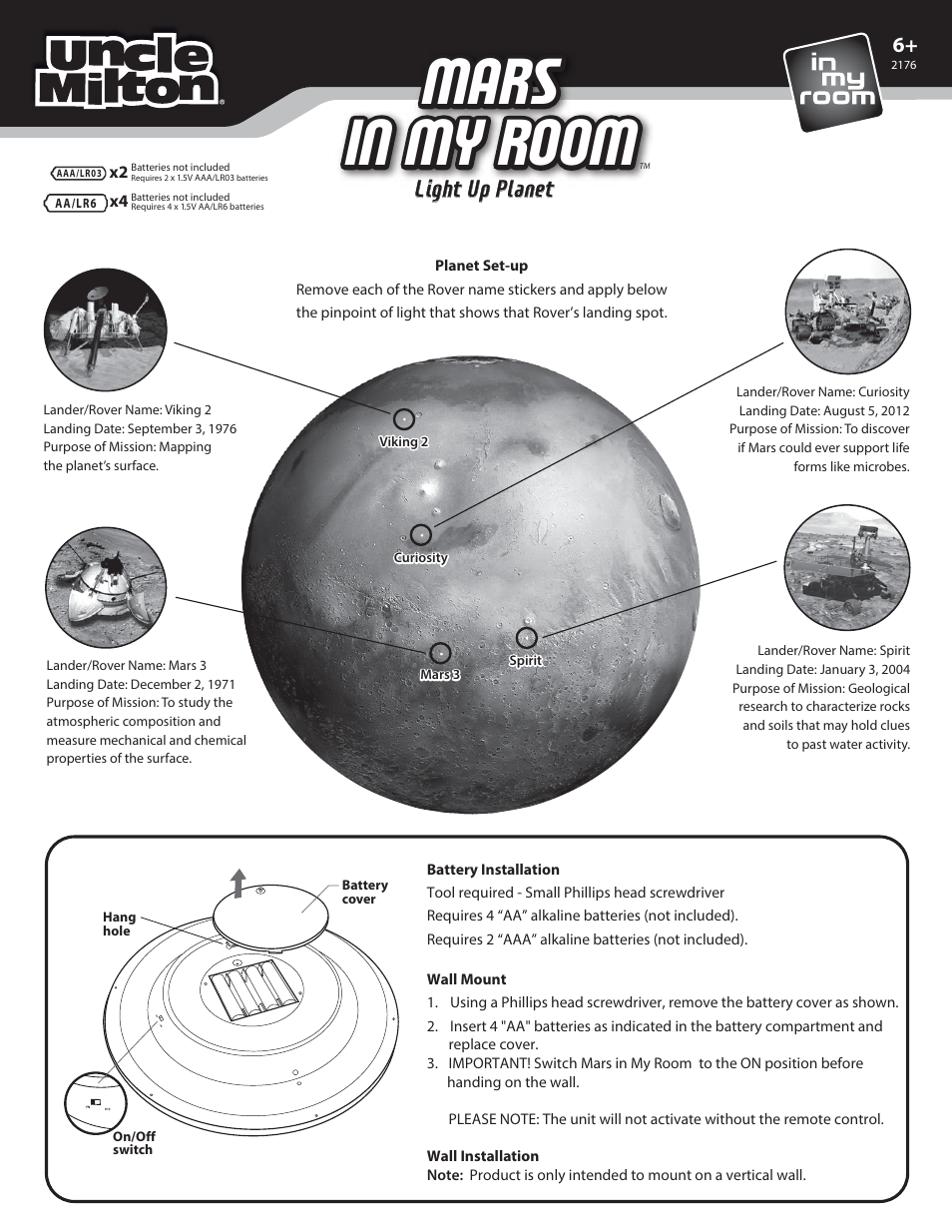 Uncle Milton Mars In My Room Light Up Planet User Manual | 2 pages