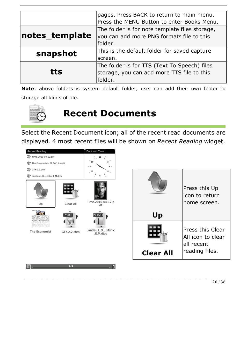 Recent documents, Snapshot | ONYX BOOX i62 User Manual | Page 20 / 36