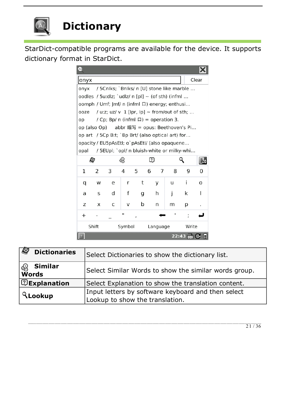Dictionary | ONYX BOOX i62 User Manual | Page 21 / 36