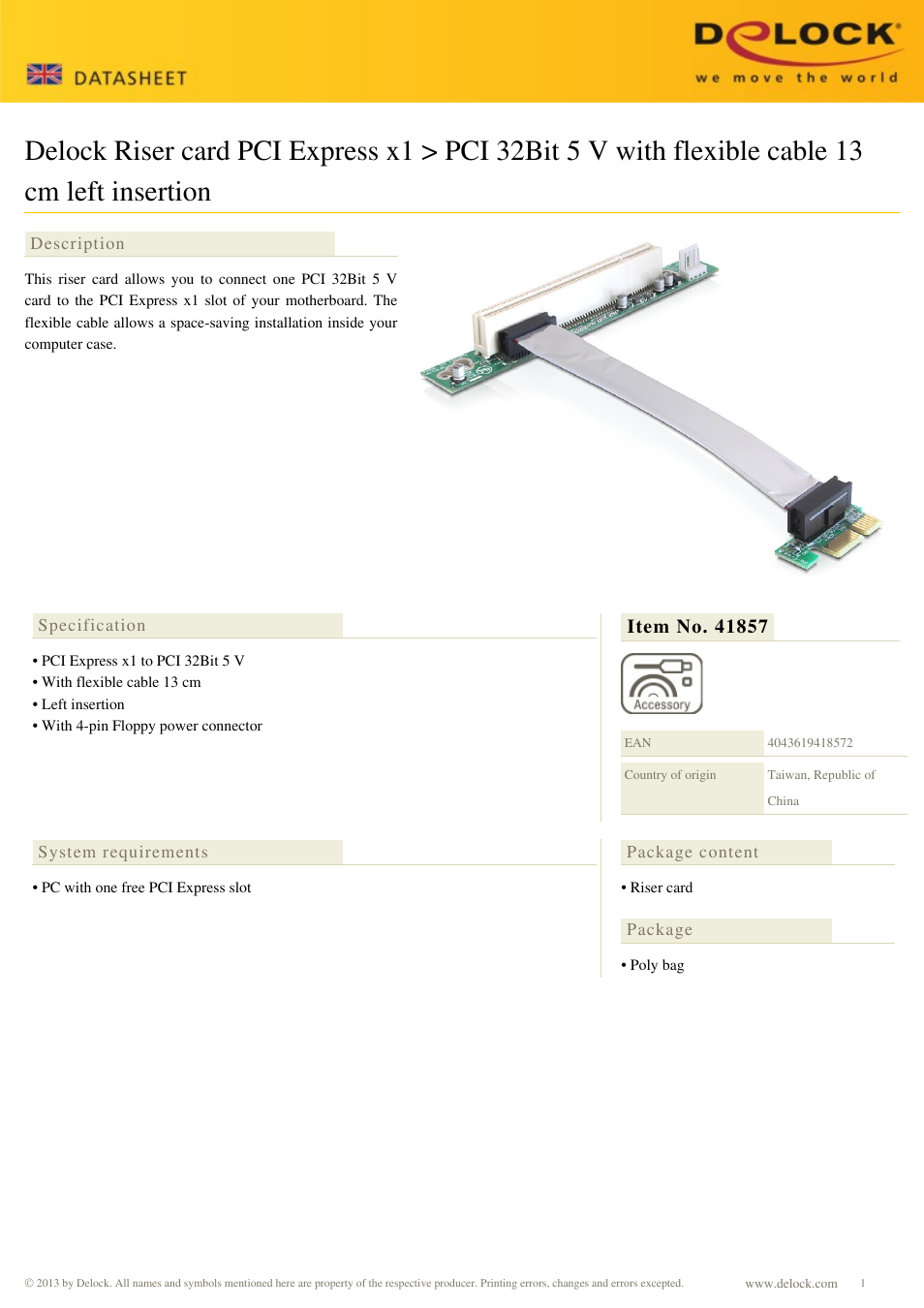 DeLOCK 41857 User Manual | 1 page