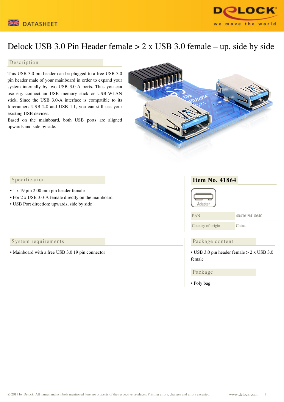 DeLOCK 41864 User Manual | 1 page