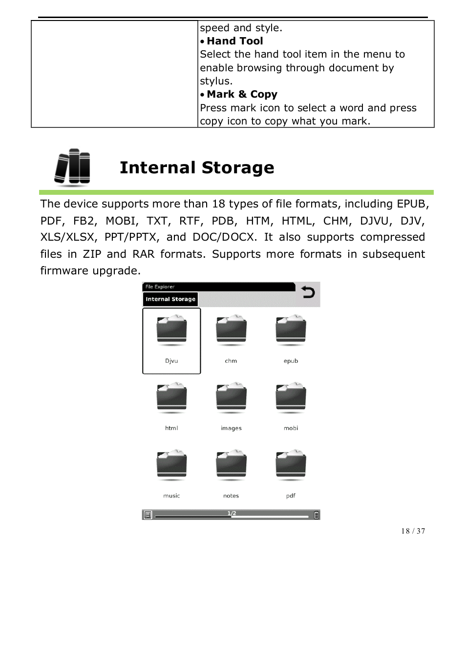 Internal storage | ONYX BOOX A62 User Manual | Page 18 / 37