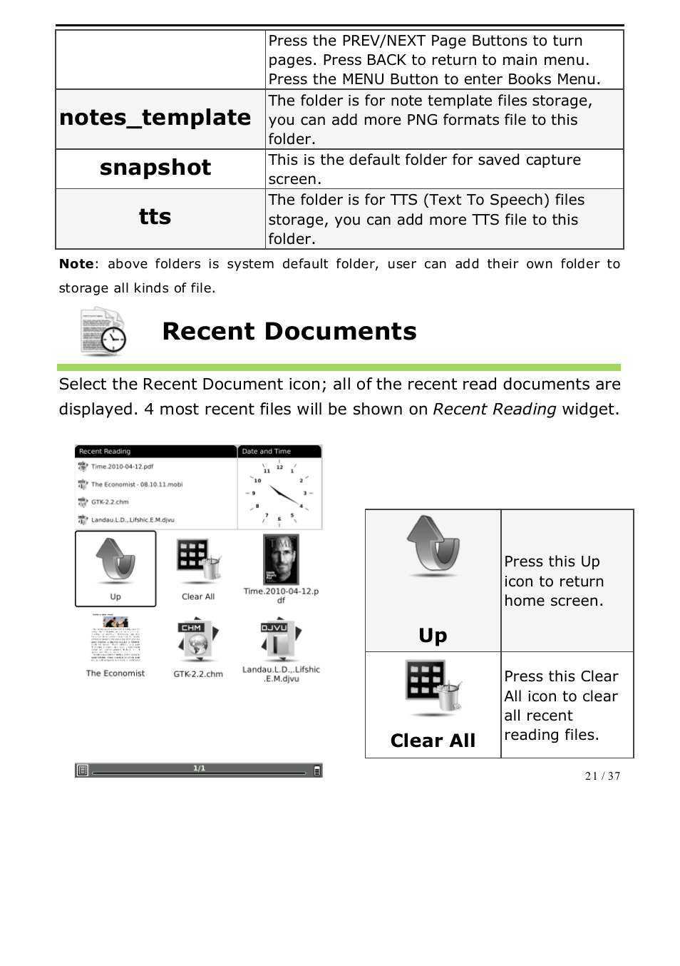 Recent documents, Snapshot | ONYX BOOX A62 User Manual | Page 21 / 37