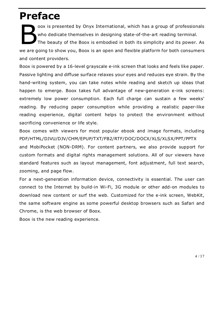 Preface | ONYX BOOX A62 User Manual | Page 4 / 37