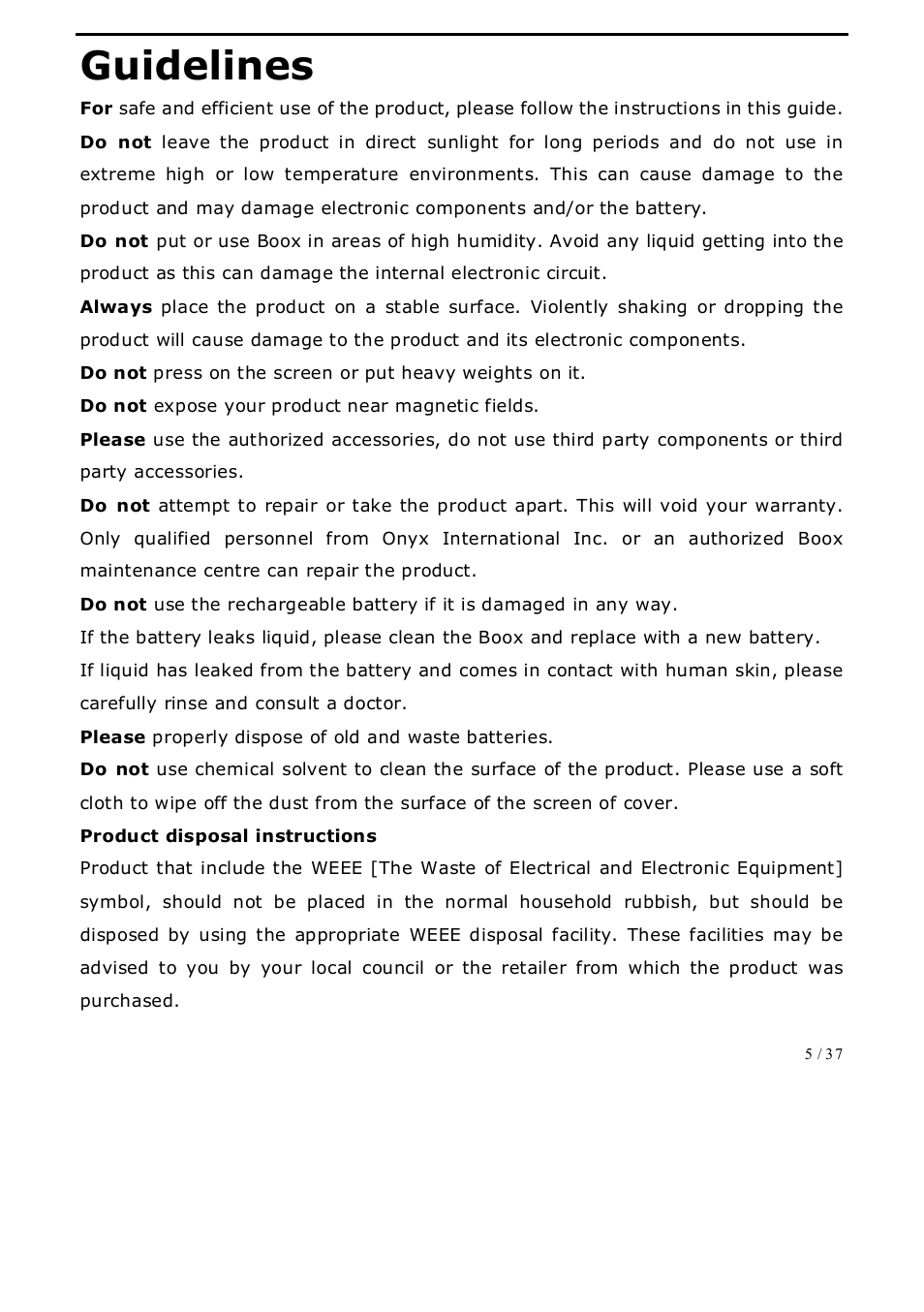 Guidelines | ONYX BOOX A62 User Manual | Page 5 / 37