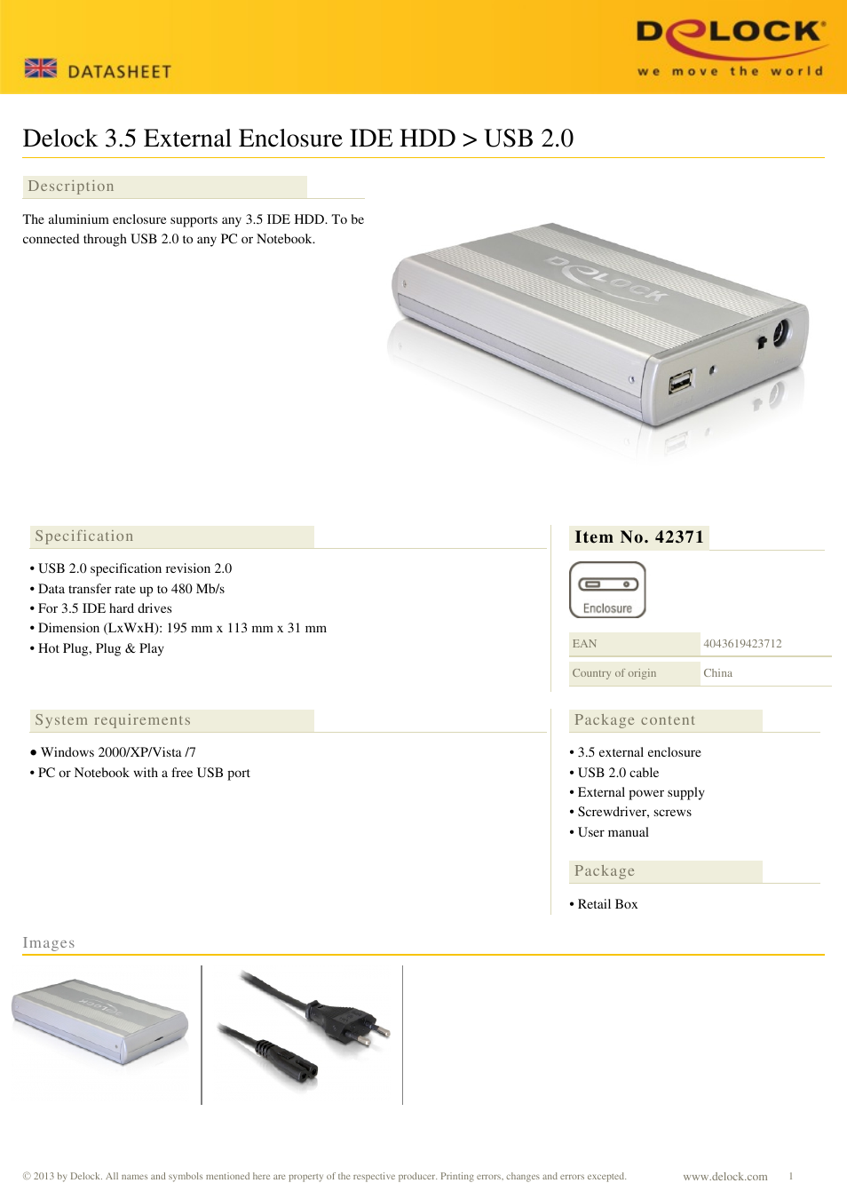 DeLOCK 42371 User Manual | 1 page