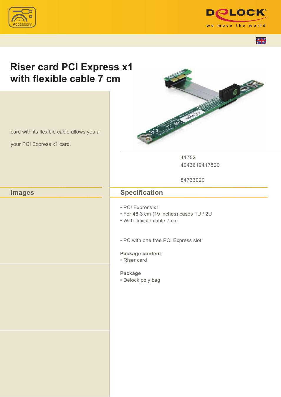 DeLOCK 41752 User Manual | 1 page