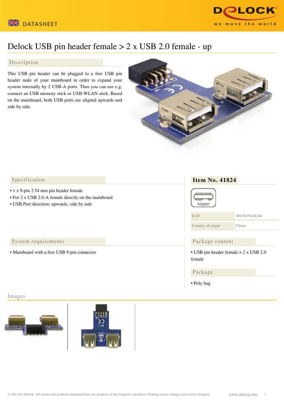 DeLOCK 41824 User Manual | 1 page