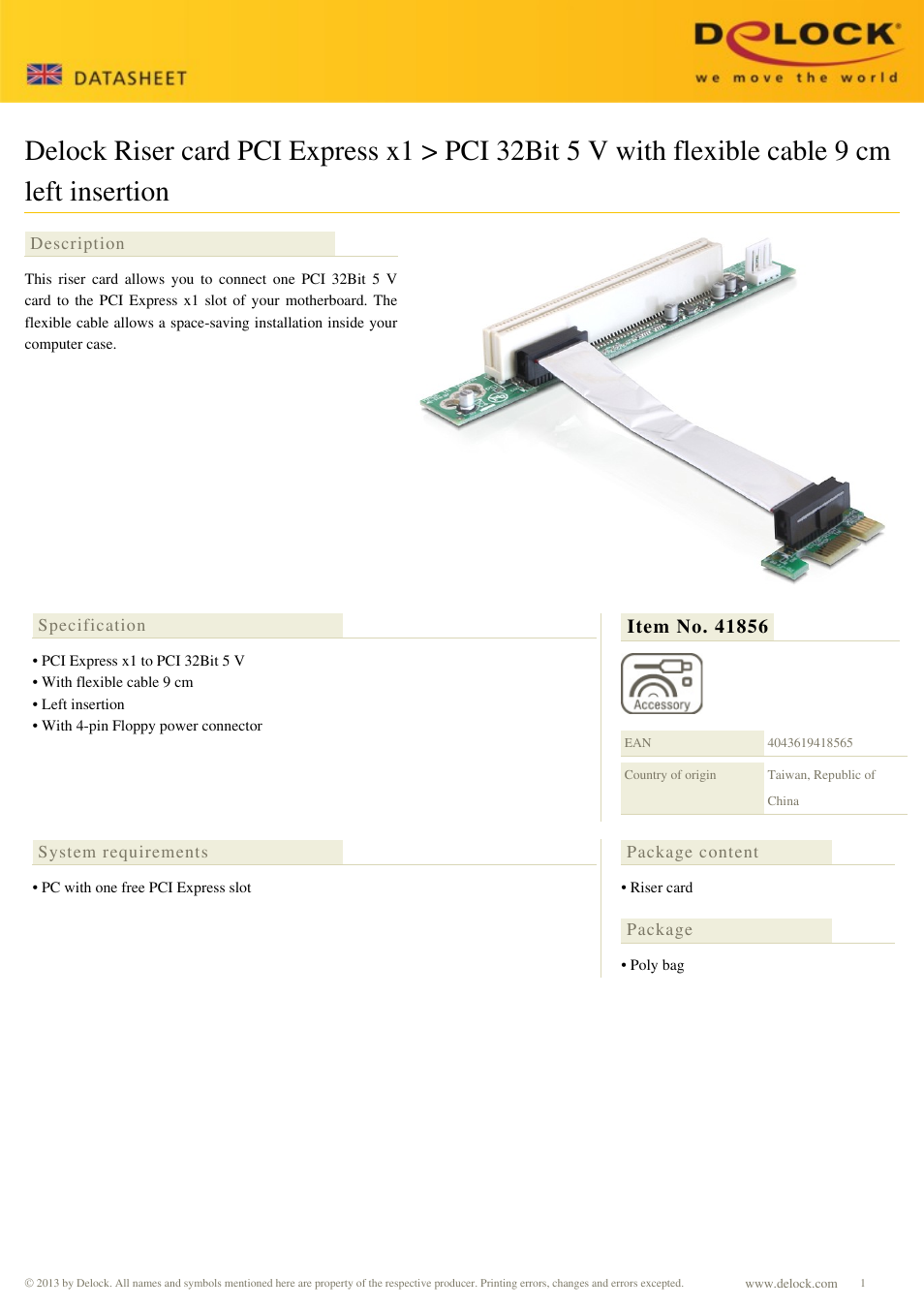 DeLOCK 41856 User Manual | 1 page