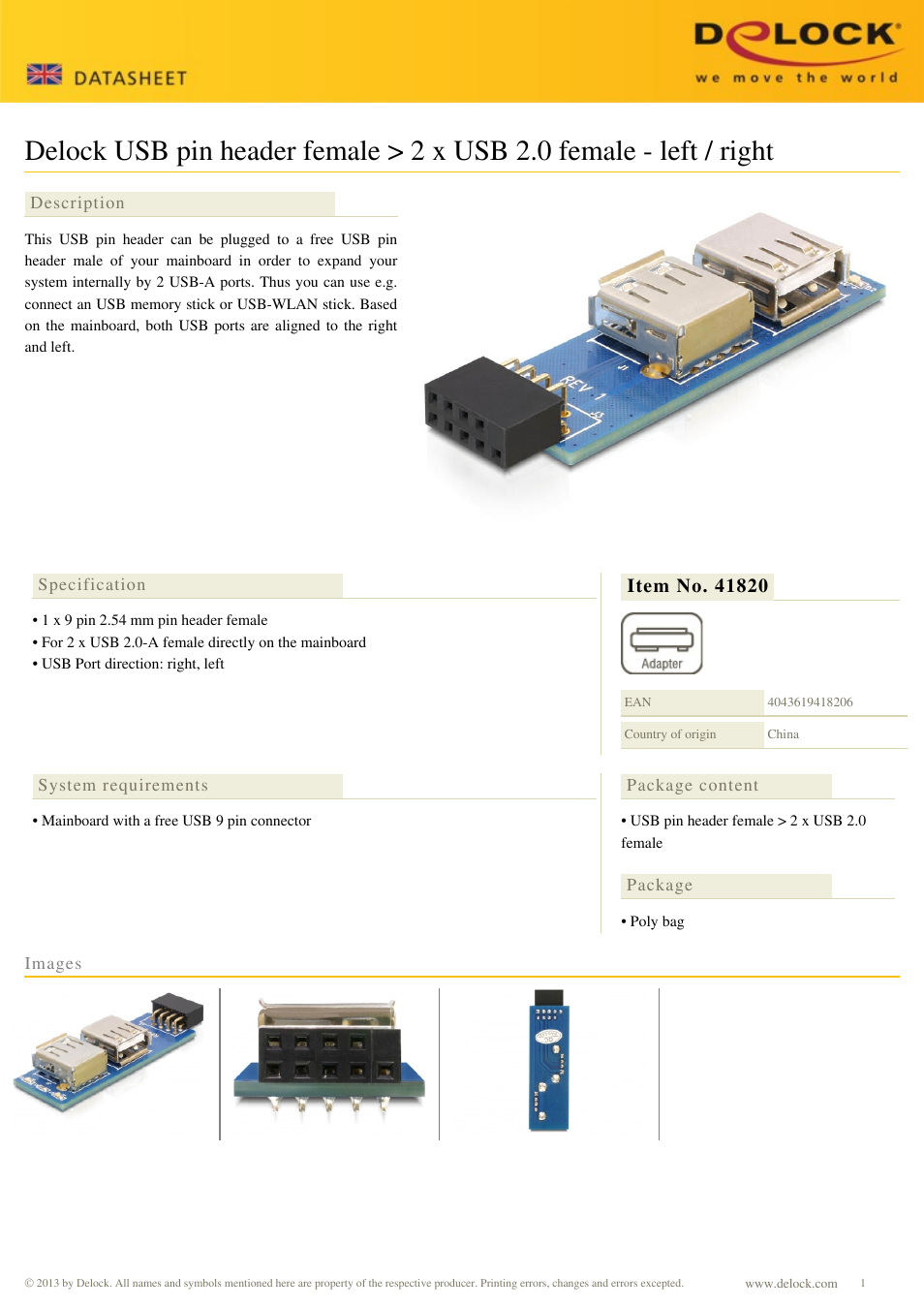 DeLOCK 41820 User Manual | 1 page