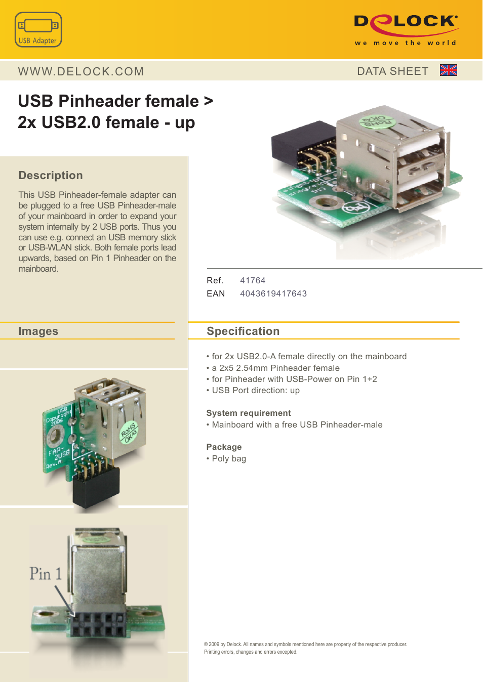 DeLOCK 41764 User Manual | 1 page