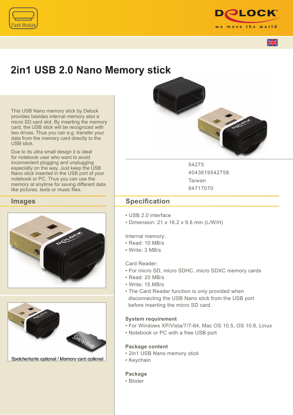 DeLOCK 54275 User Manual | 1 page