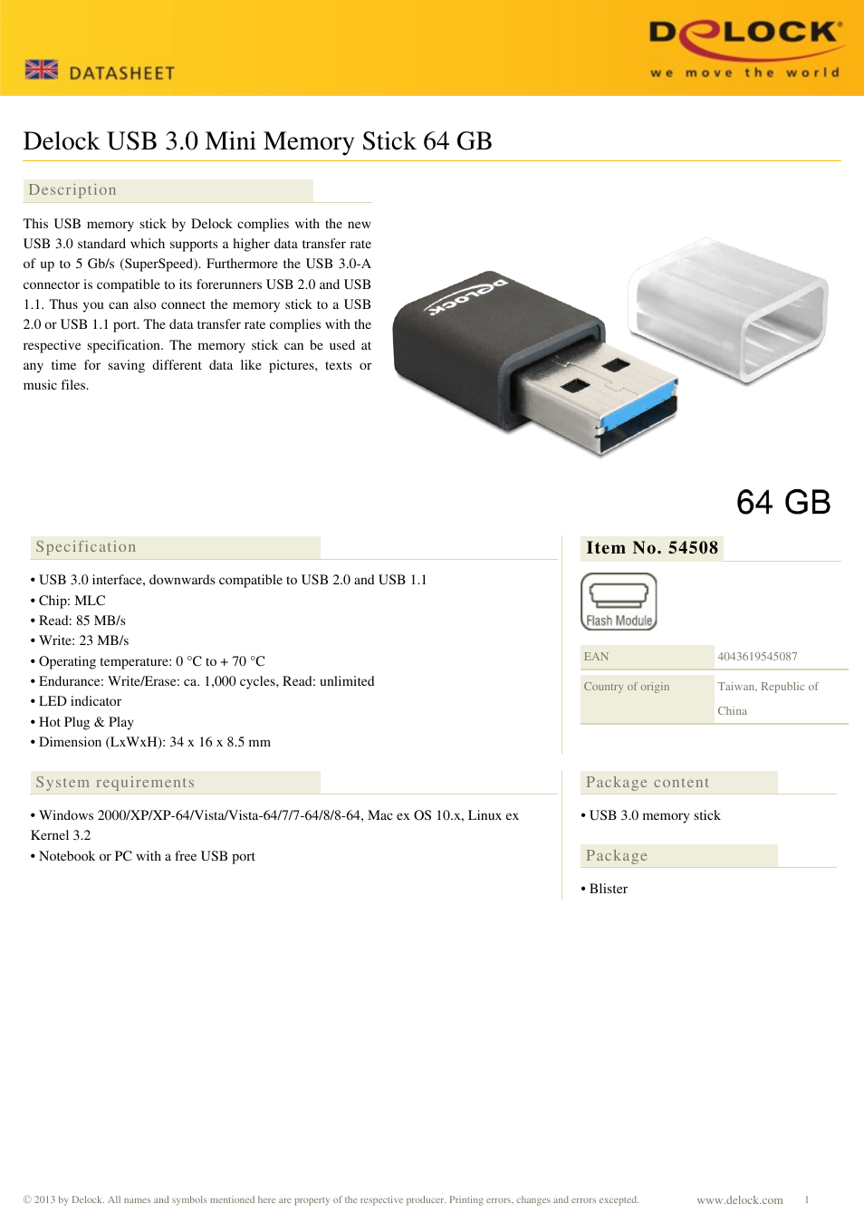 DeLOCK 54508 User Manual | 1 page