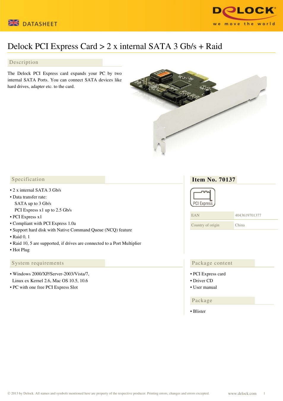 DeLOCK 70137 User Manual | 1 page