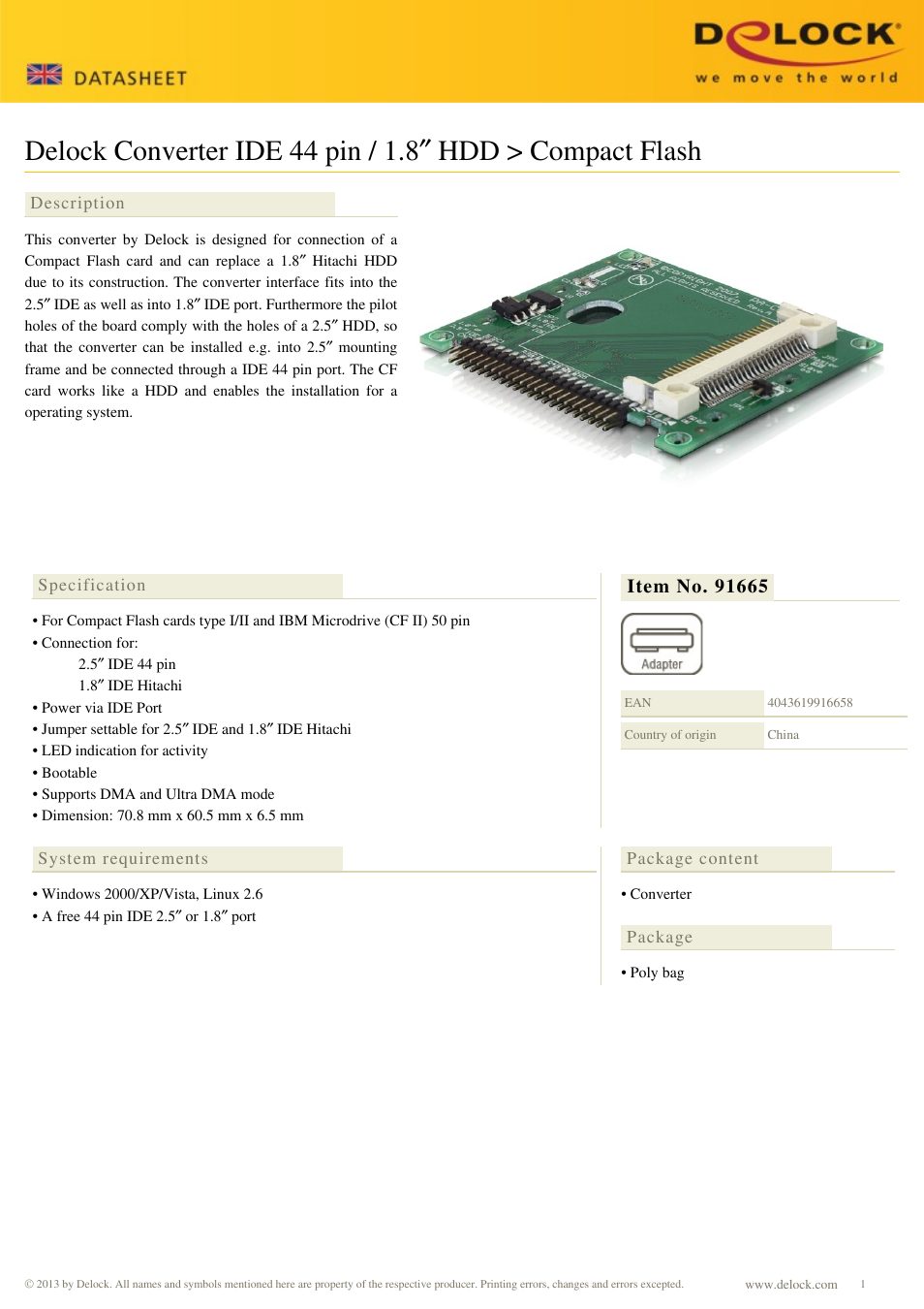 DeLOCK 91665 User Manual | 1 page