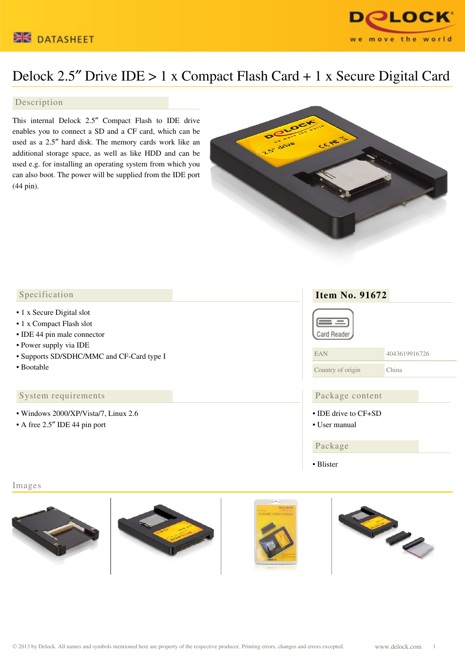 DeLOCK 91672 User Manual | 1 page