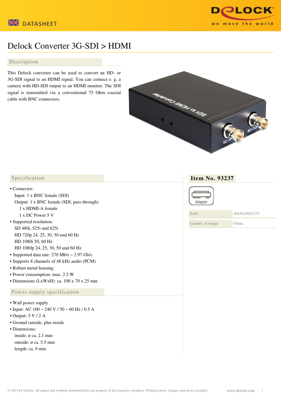 DeLOCK 93237 User Manual | 2 pages