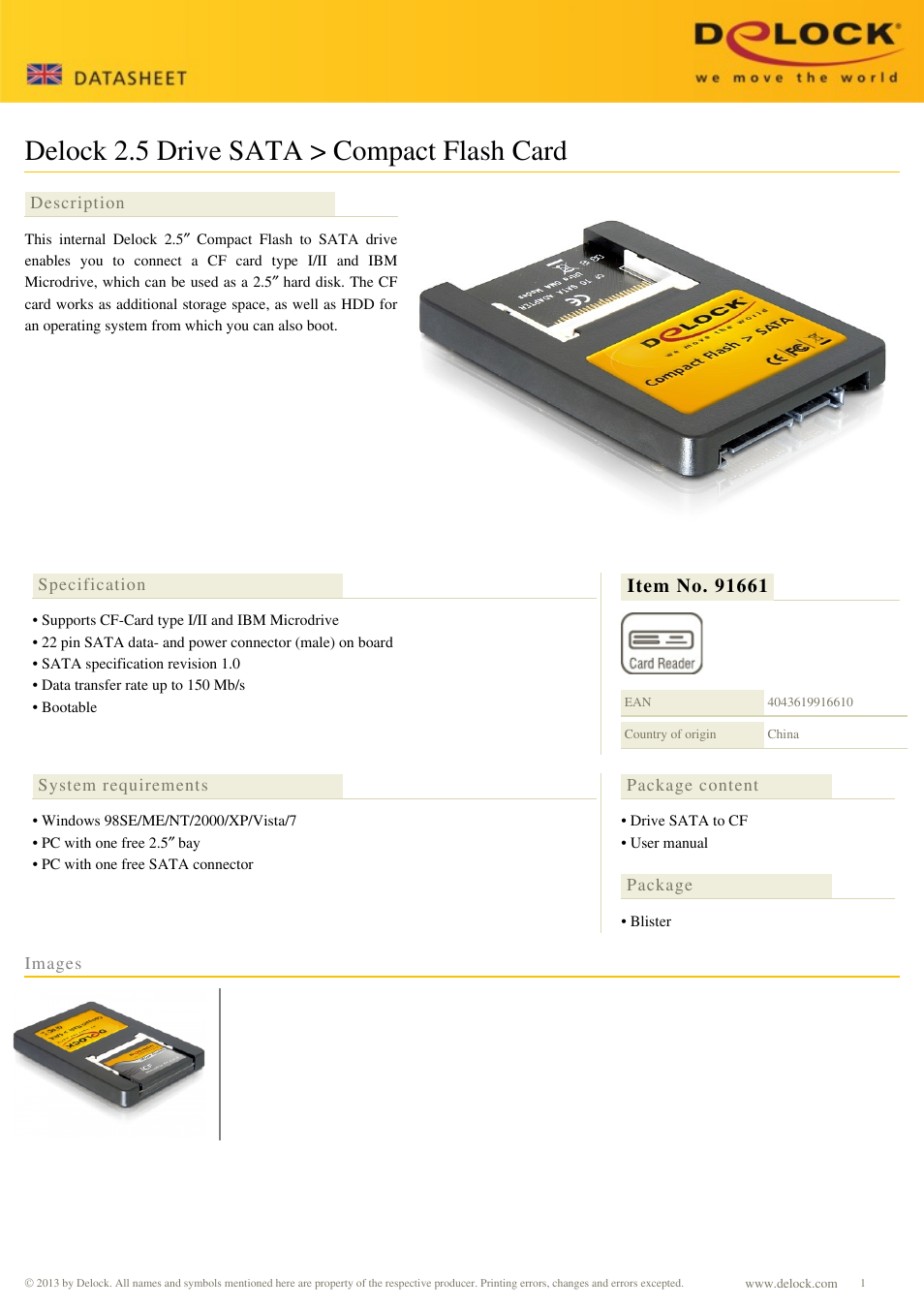 DeLOCK 91661 User Manual | 1 page