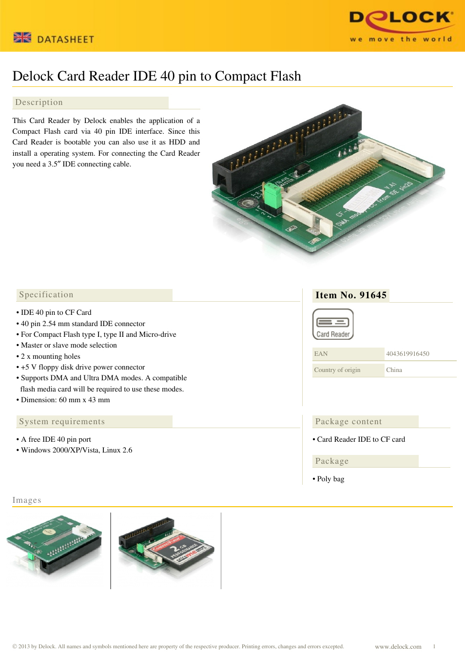 DeLOCK 91645 User Manual | 1 page