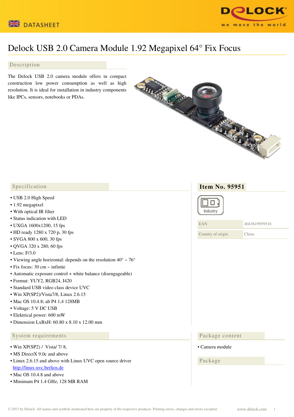 DeLOCK 95951 User Manual | 2 pages