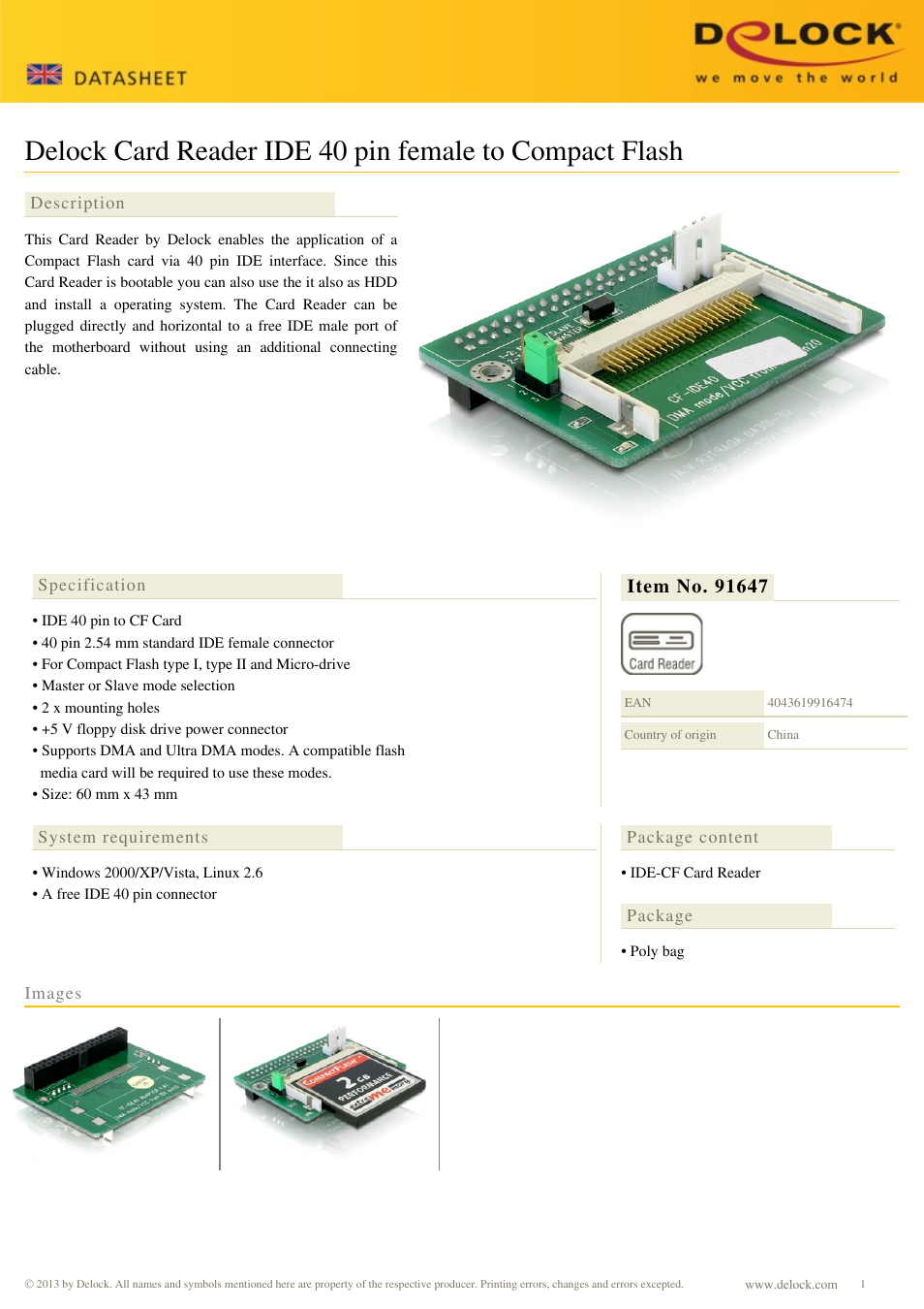 DeLOCK 91647 User Manual | 1 page