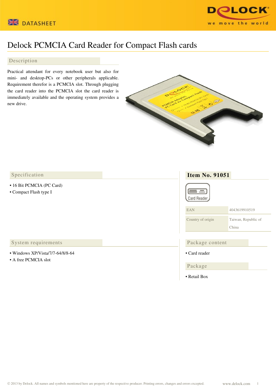 DeLOCK 91051 User Manual | 1 page