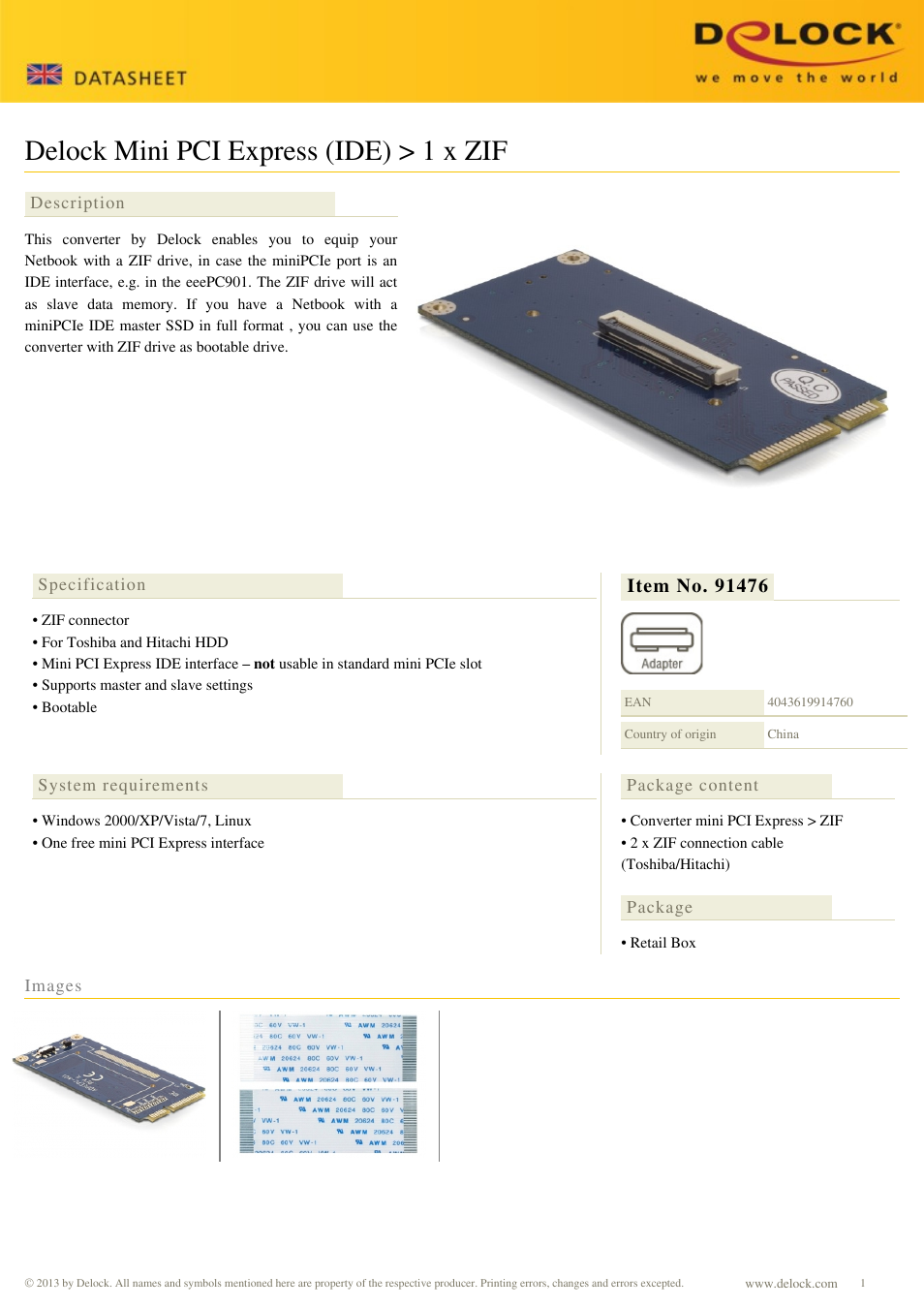 DeLOCK 91476 User Manual | 1 page