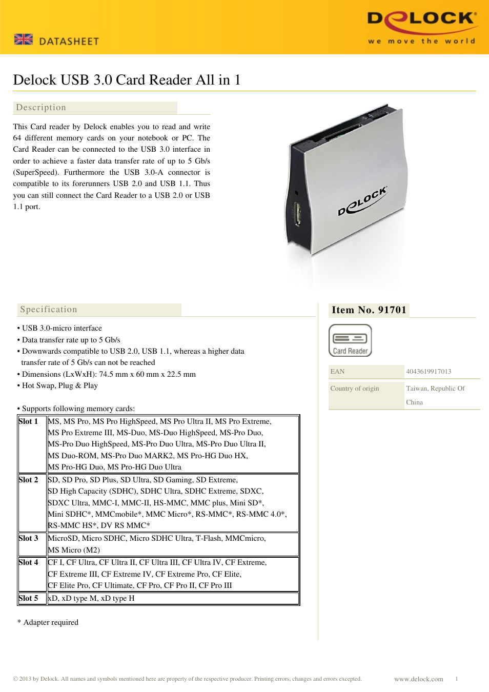 DeLOCK 91701 User Manual | 2 pages