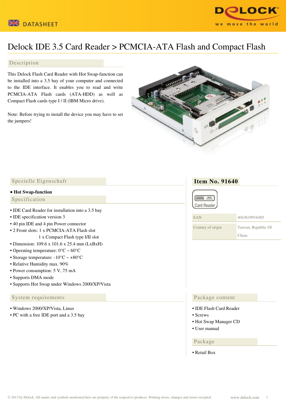 DeLOCK 91640 User Manual | 1 page