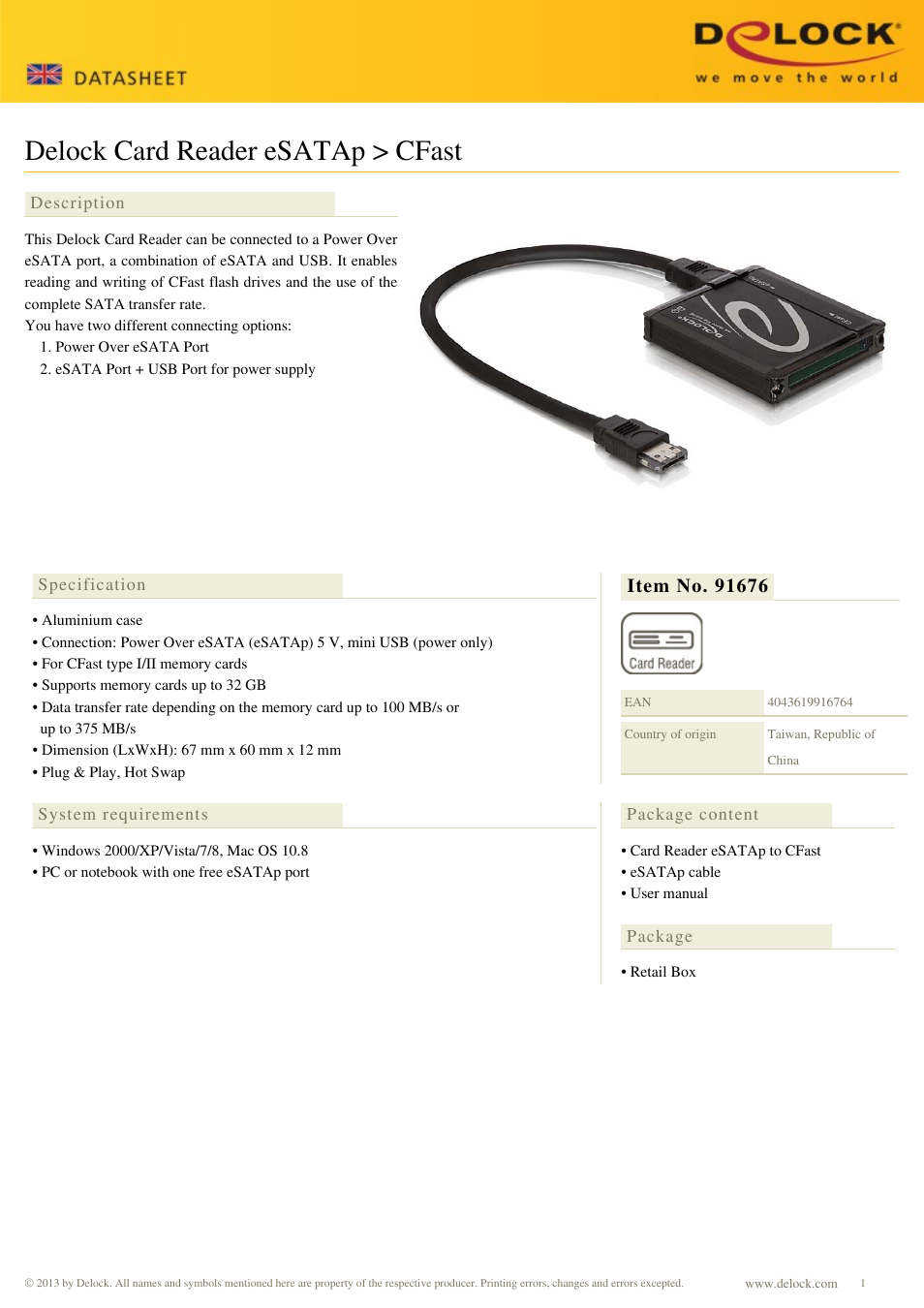 DeLOCK 91676 User Manual | 2 pages