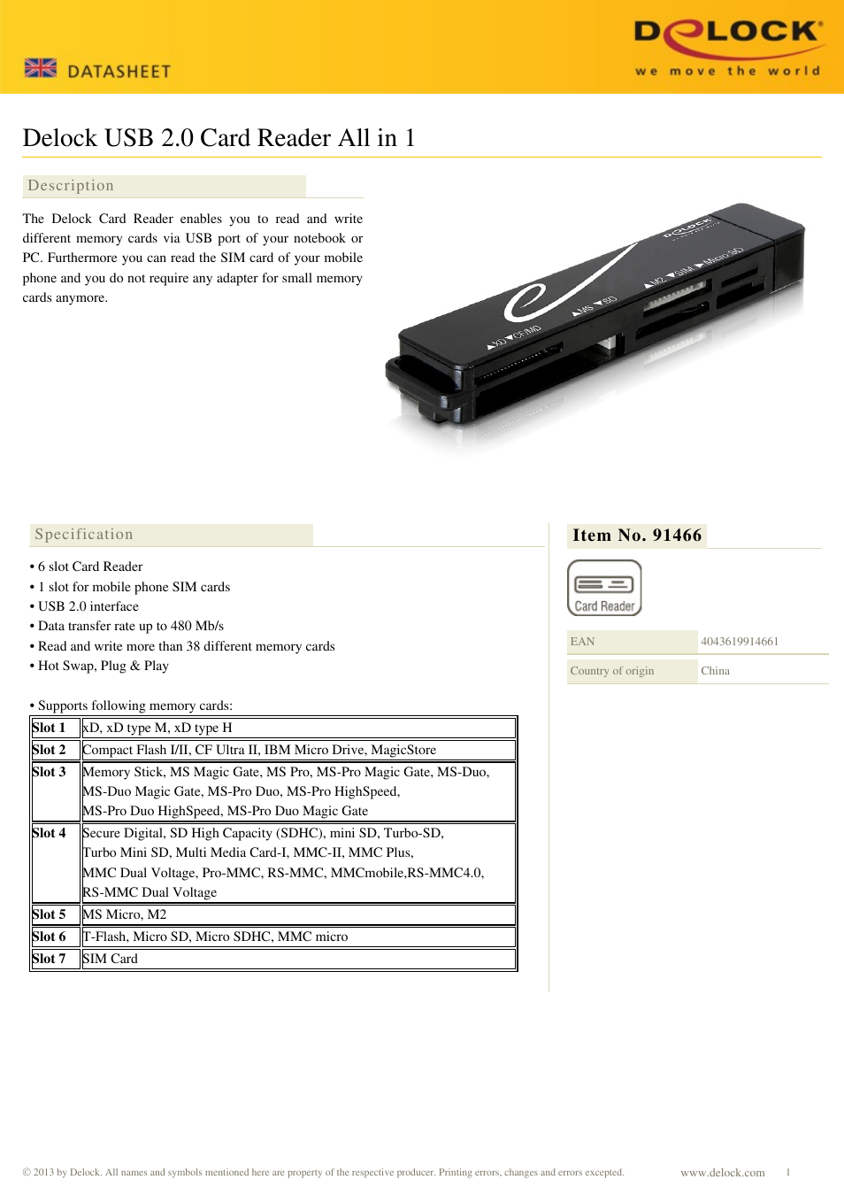 DeLOCK 91466 User Manual | 2 pages