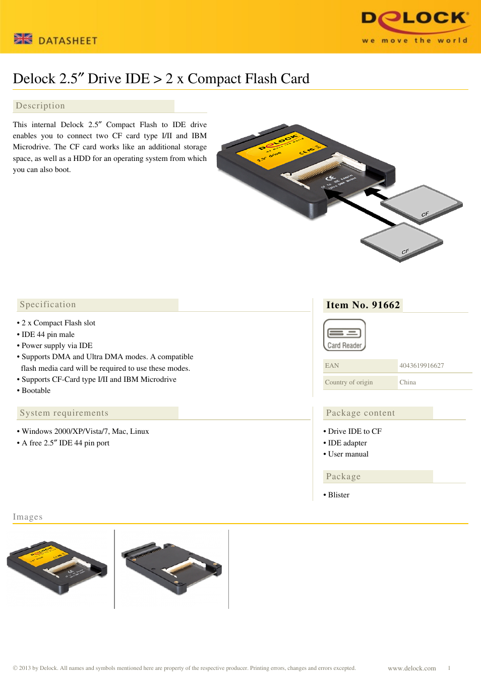 DeLOCK 91662 User Manual | 1 page