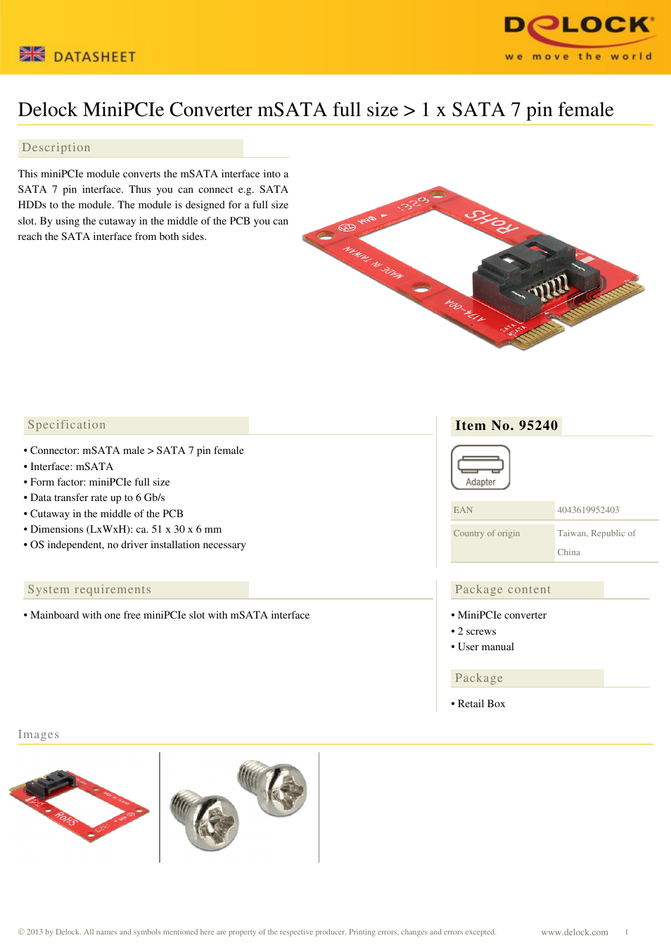 DeLOCK 95240 User Manual | 1 page