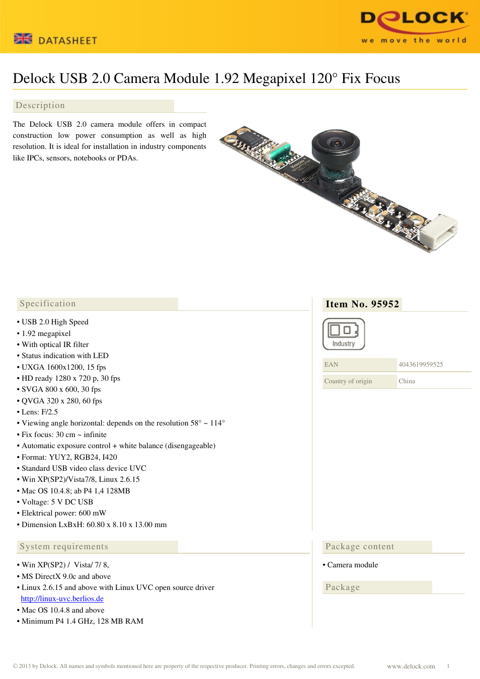 DeLOCK 95952 User Manual | 2 pages