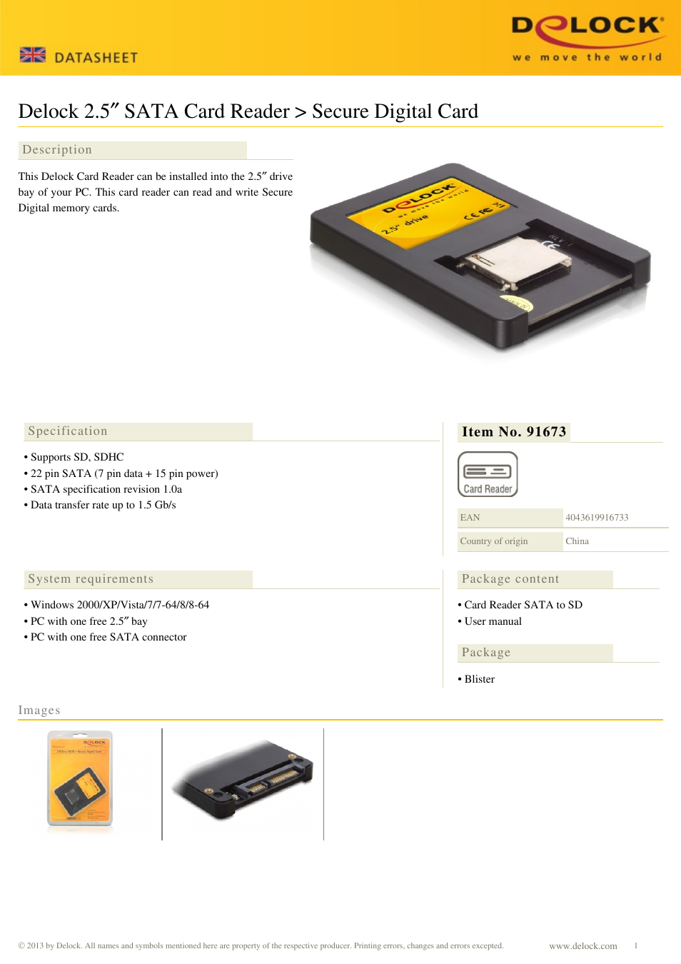 DeLOCK 91673 User Manual | 1 page