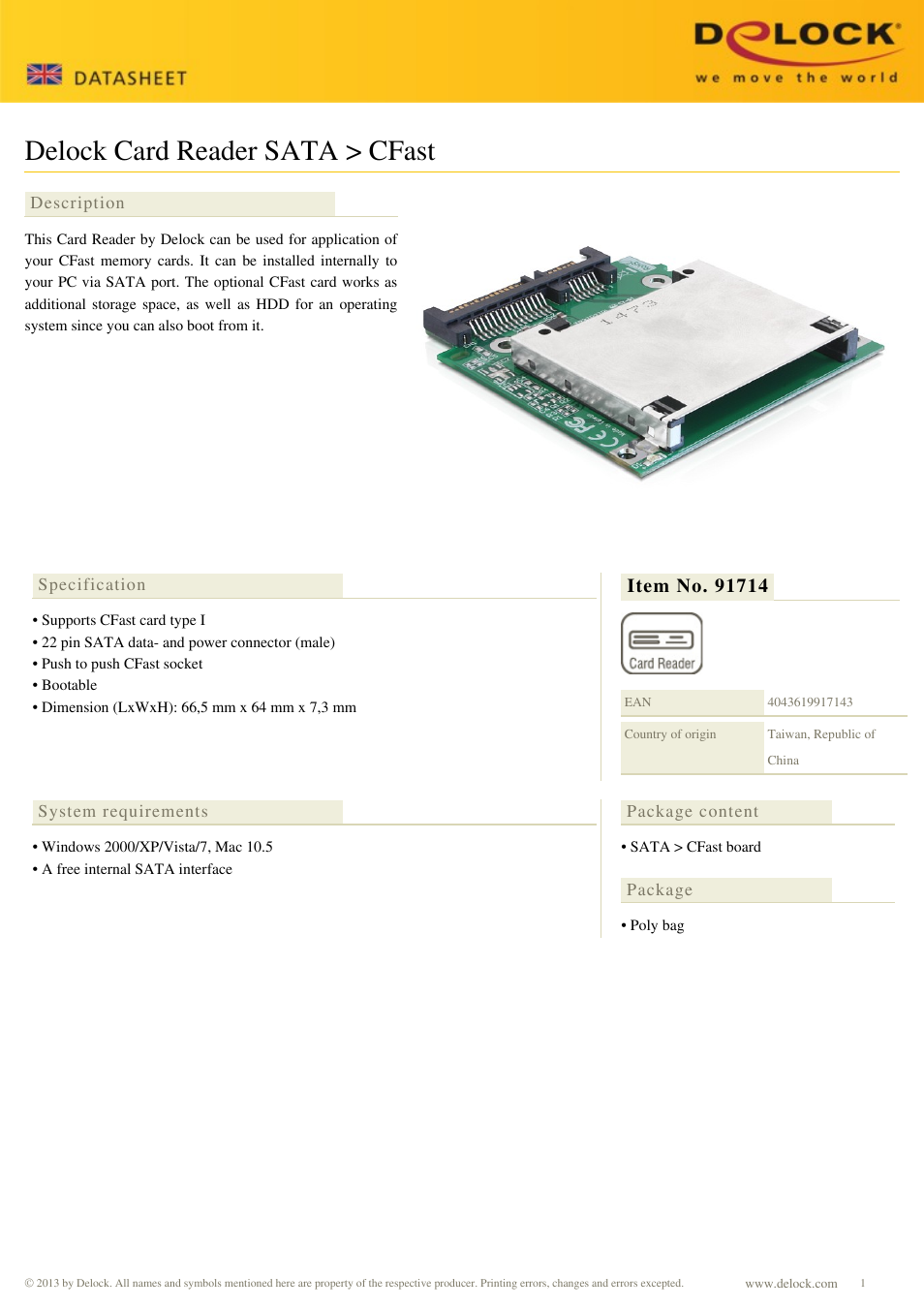 DeLOCK 91714 User Manual | 1 page