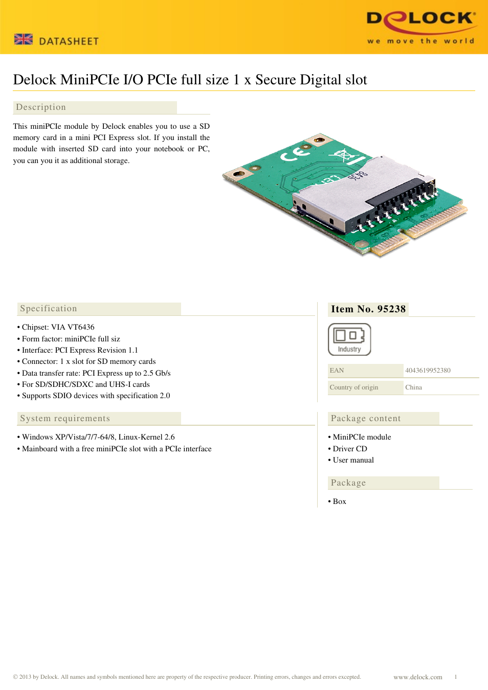 DeLOCK 95238 User Manual | 1 page