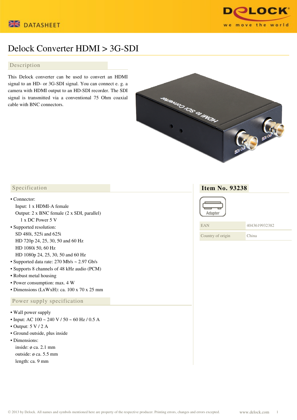 DeLOCK 93238 User Manual | 2 pages