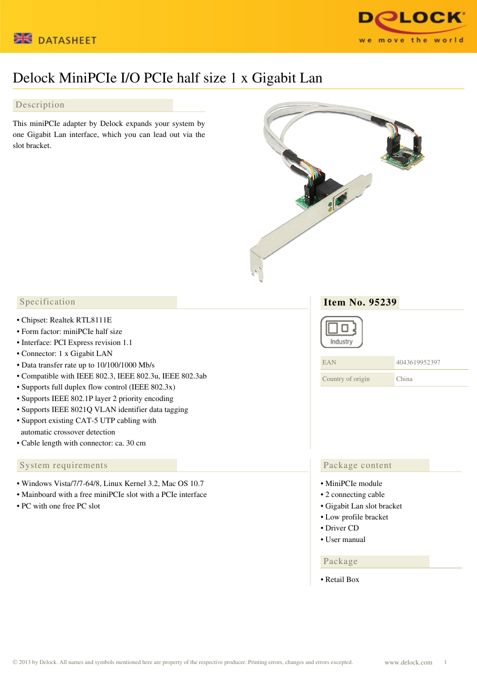 DeLOCK 95239 User Manual | 1 page