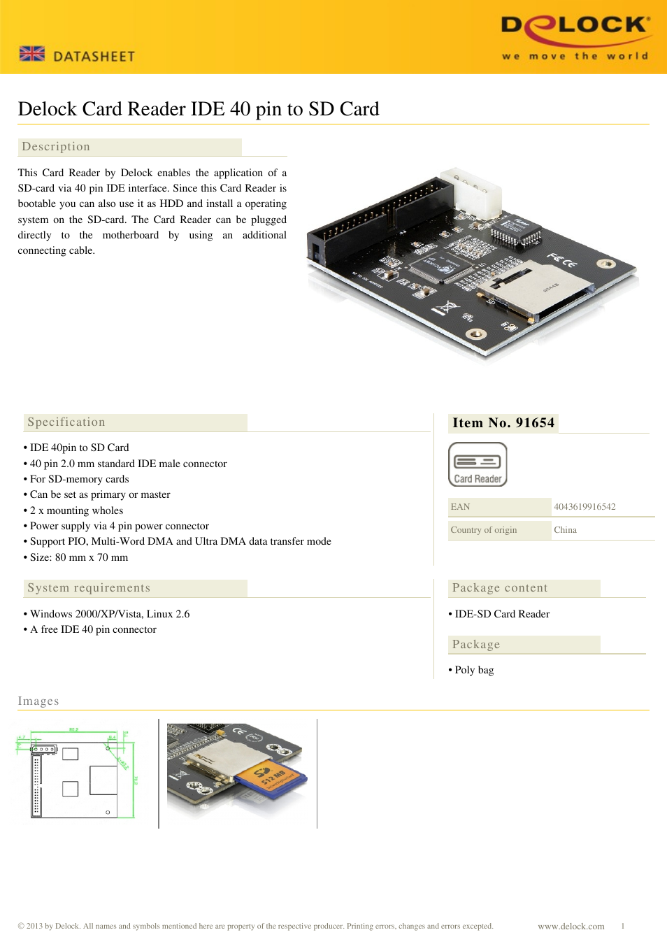 DeLOCK 91654 User Manual | 1 page