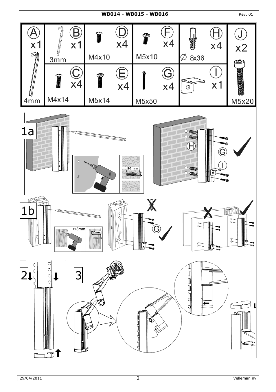 1a 1b 2 3 | Velleman WB014 User Manual | Page 2 / 15