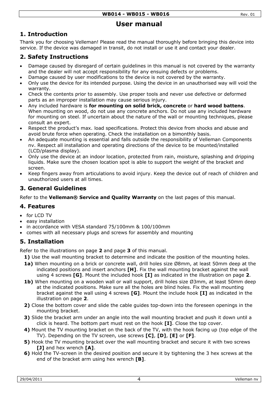 User manual | Velleman WB014 User Manual | Page 4 / 15