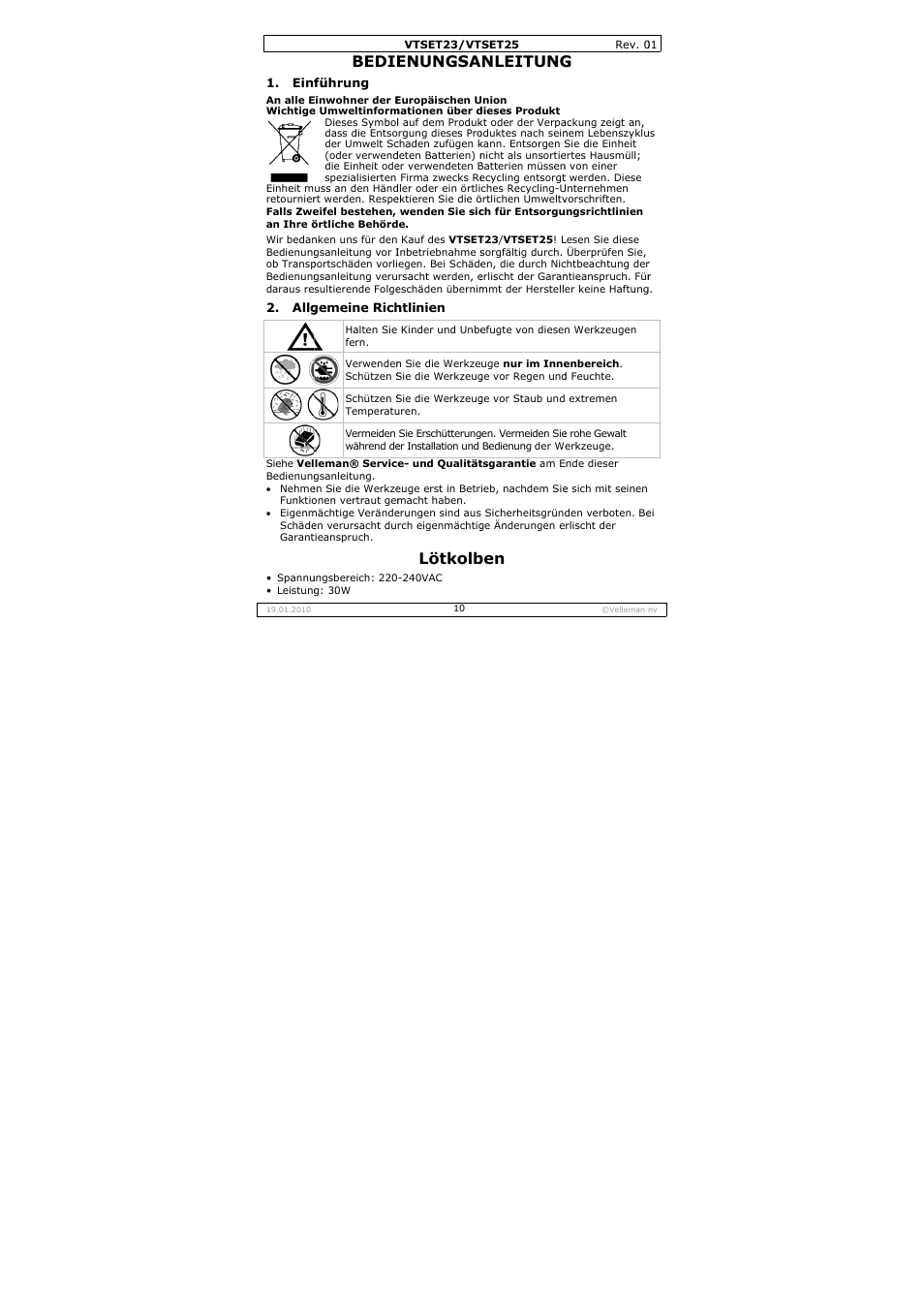Bedie, Enungsa, Lötkolb | Nleitung | Velleman VTSET23 User Manual | Page 10 / 15