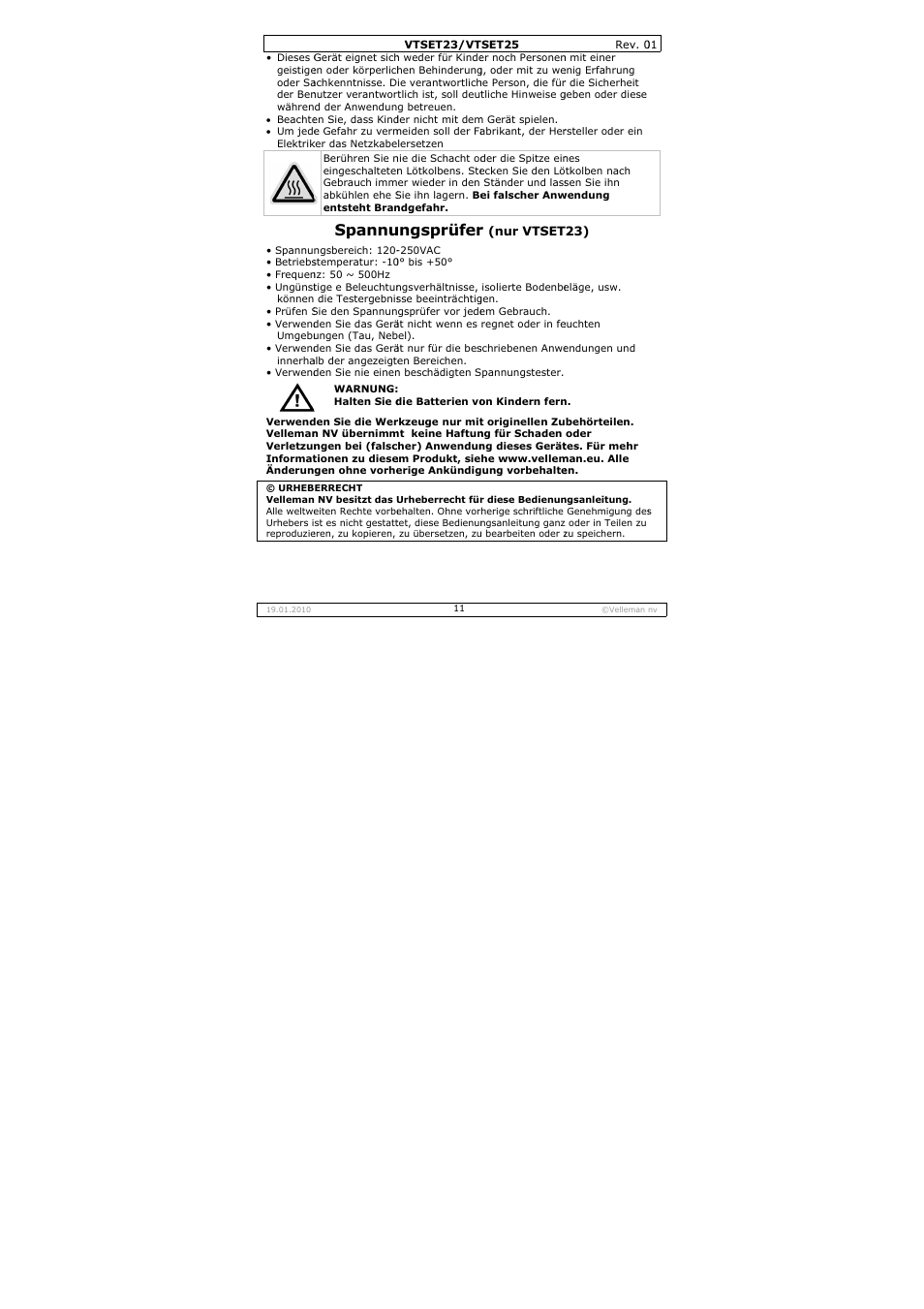 Spannu, Ungsprüfer | Velleman VTSET23 User Manual | Page 11 / 15