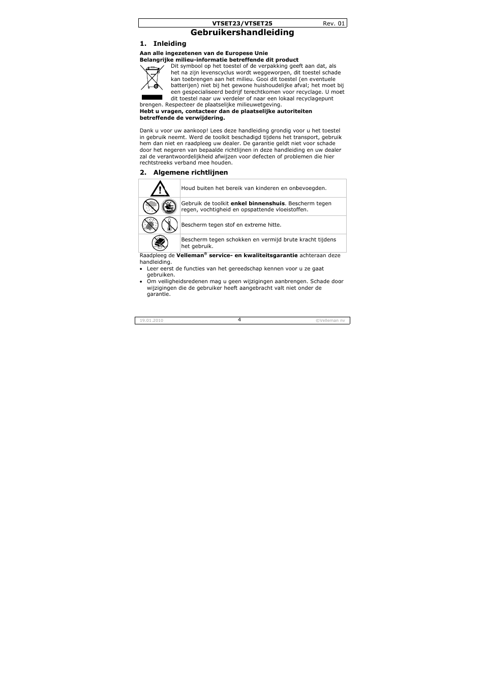 Ruikersha, Ndleiding | Velleman VTSET23 User Manual | Page 4 / 15