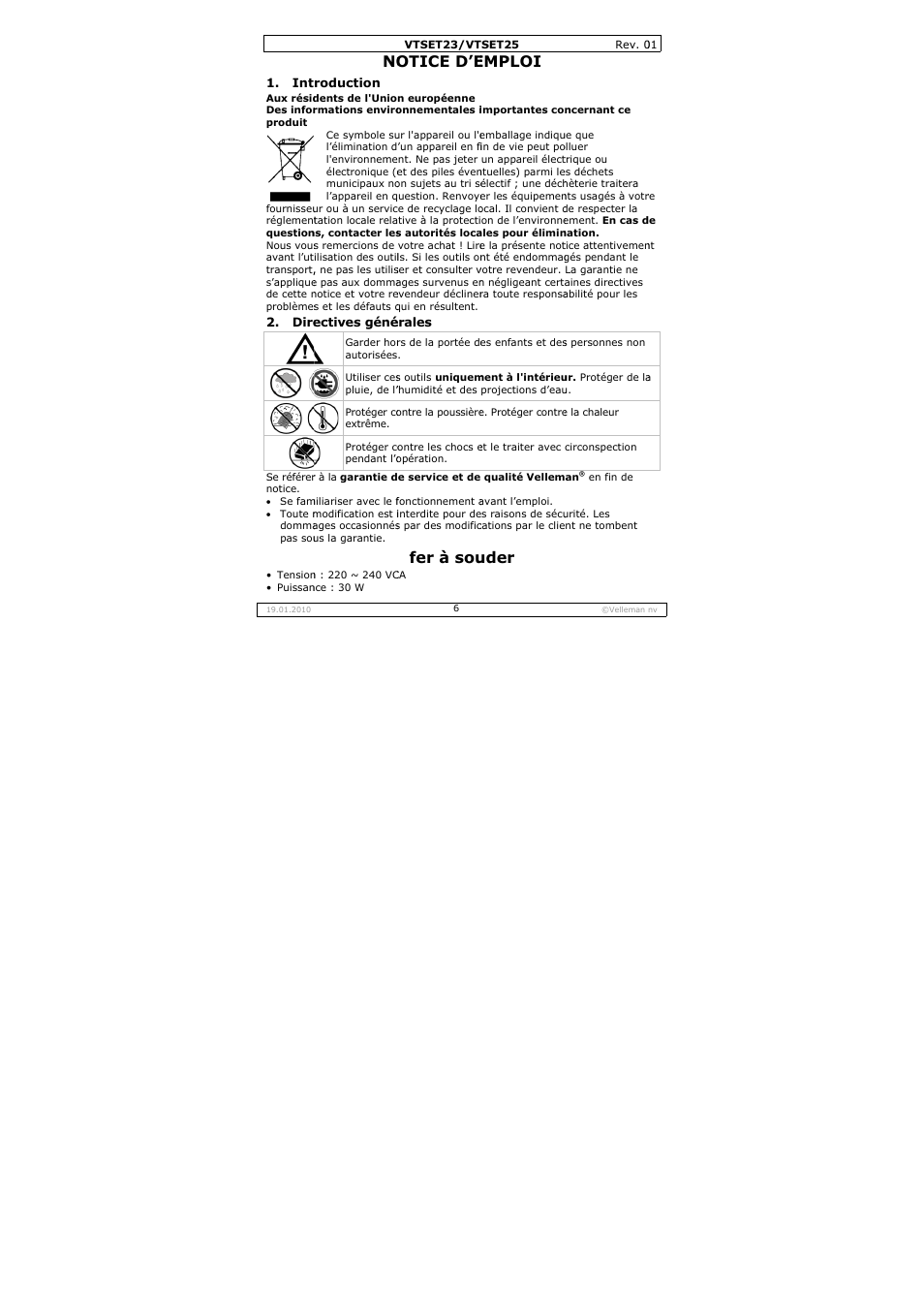 Otice d’e, Fer à sou, Emploi | Uder | Velleman VTSET23 User Manual | Page 6 / 15