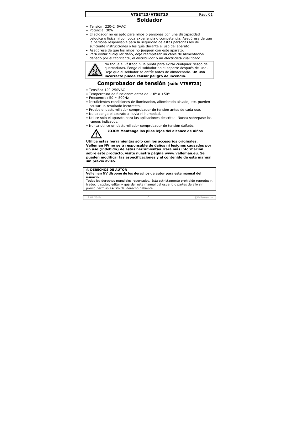Omprobad, Soldad, Dor de tens | Sión | Velleman VTSET23 User Manual | Page 9 / 15