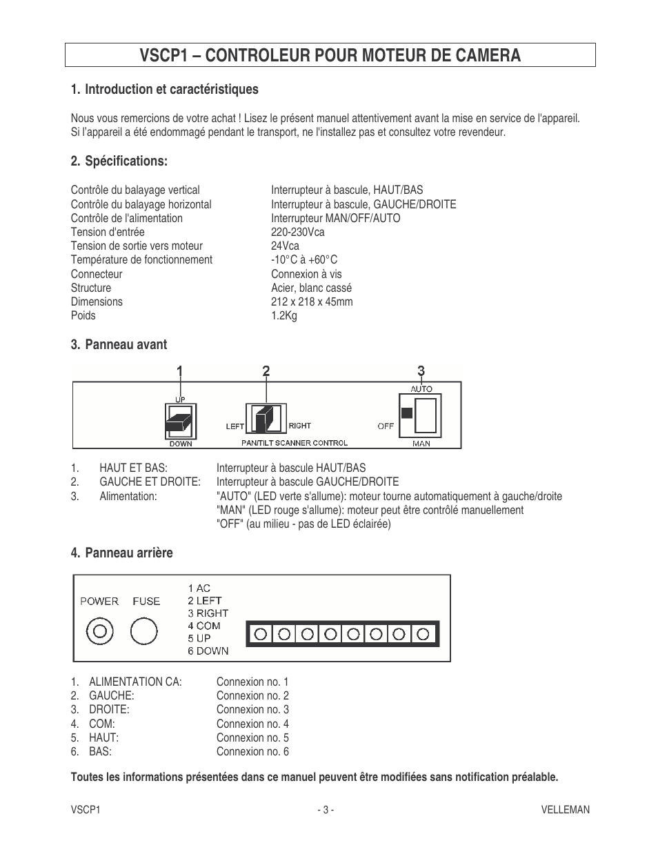 Vscp1 – controleur pour moteur de camera | Velleman VSCP1 User Manual | Page 3 / 5